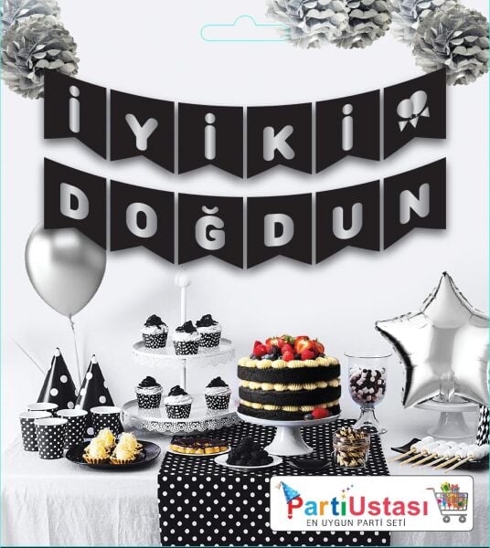 Yazi Zarf Banner Varakli Iyiki Dogdun Siyah Gumus 1925 Min