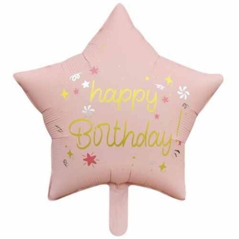 18 Inc Yildiz Happy Birthday Pembe Folyo Balon 12128 Min