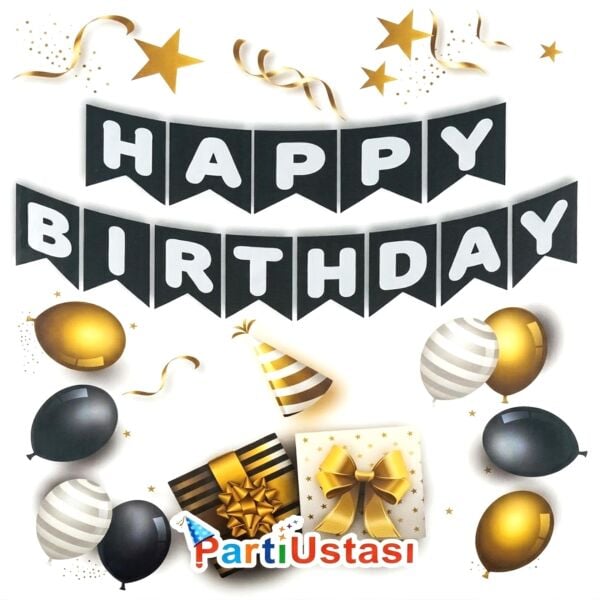 Yazi Varakli Zarf Banner Happy Siyah Gumus 2038 Min
