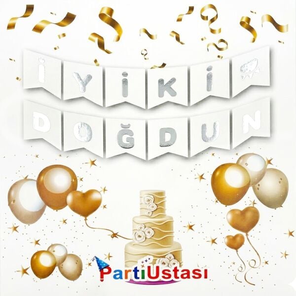 Yazi Varakli Zarf Banner Iyiki Dogdun Beyaz Gumus 2036 Min
