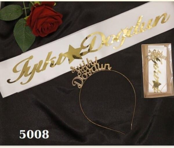 Set Tac Metal Kusak Iyiki D Beyaz Zemin Altin Yazi 2091 Min