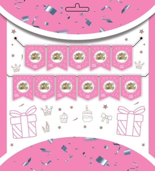 Yazi Zarf Banner Happy Pembe 2418 Min