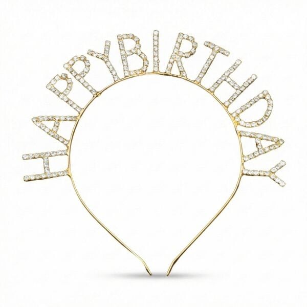 Tac Tasli Metal Happy Birthday Gold Yeni 2874 Min