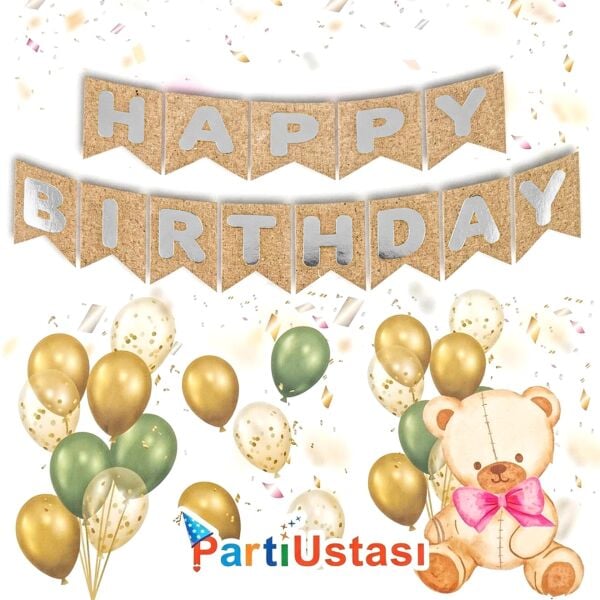Yazi Zarf Banner Varakli Happy Kraf Gumus 1930 Min